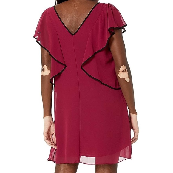 BCBGeneration Turned Extended Ruffle sleeve mini dress Garnet with black trim S - Picture 5 of 9